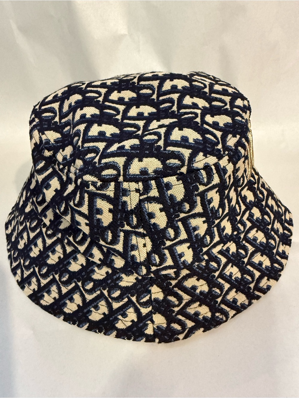 Dior Oblique Bucket Hat Navy Blue and Cream Blended Cotton Jacquard Unisex - Picture 4 of 6